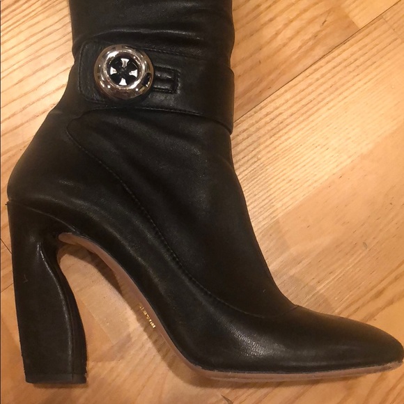 PRADA 4” Black Leather Designer Heel Buckle Boots - Picture 5 of 6